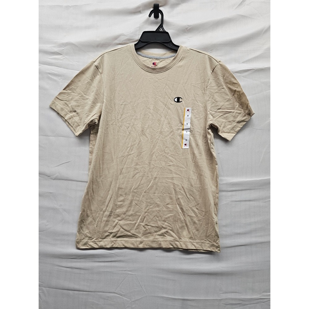Champion Mens Short Sleeve Crewneck T-Shirt Tan Cotton Blend Casual Size Small